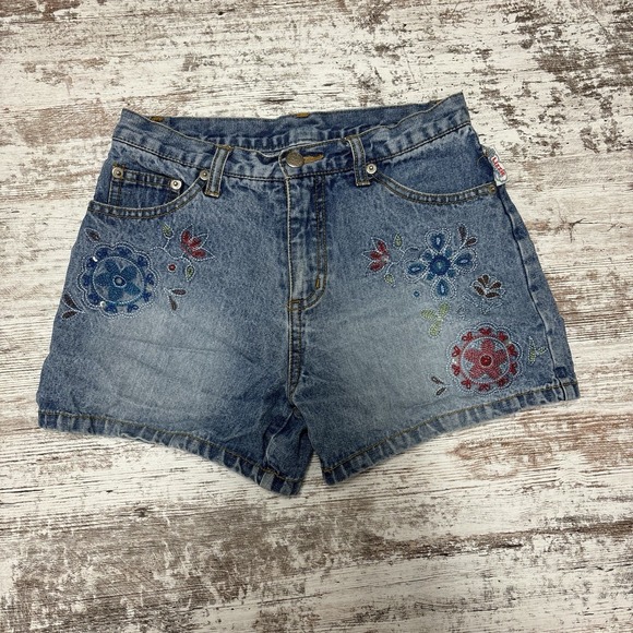 Vintage‎ Girls Lizzie McGuire Jean Shorts Sz 12 Embroidered Floral Y2K Nostalgia - Picture 1 of 11